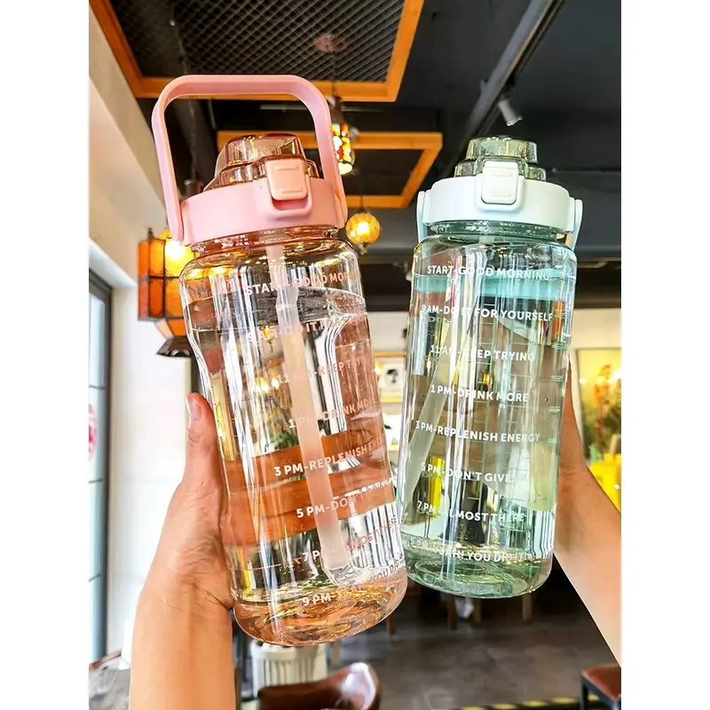 B ( B95 ) BOTOL MINUM MOTIVASI MINUM 2 LITER FREE STIKER Plastik Silicone Tali Bottles Kitchenware Sedotan Water 1