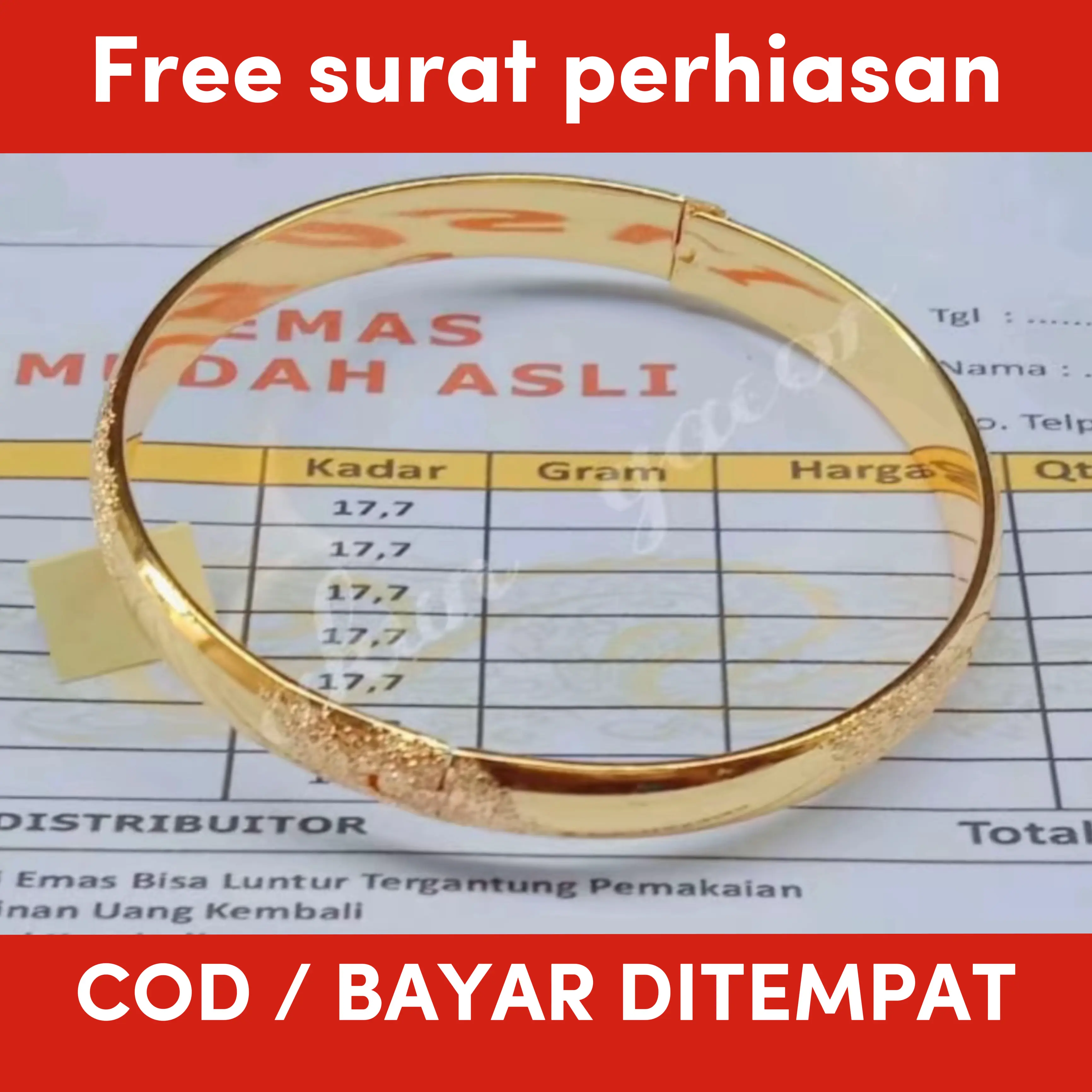 gelang wanita bangle emas muda free surat