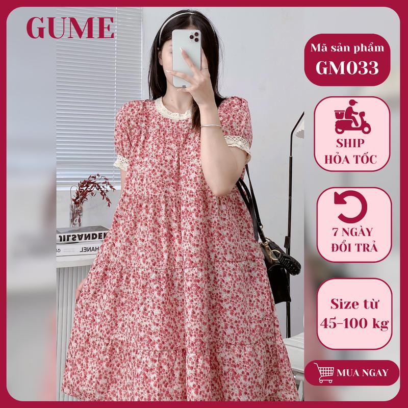 GUME Váy Bầu Dáng Babydoll 3 Tầng Cổ Tròn Phối Ren Chất Vải Hoa Nhí Cao Cấp Mềm Mát Mặc Đi Làm Đi Chơi Mặc Ở Nhà GM033