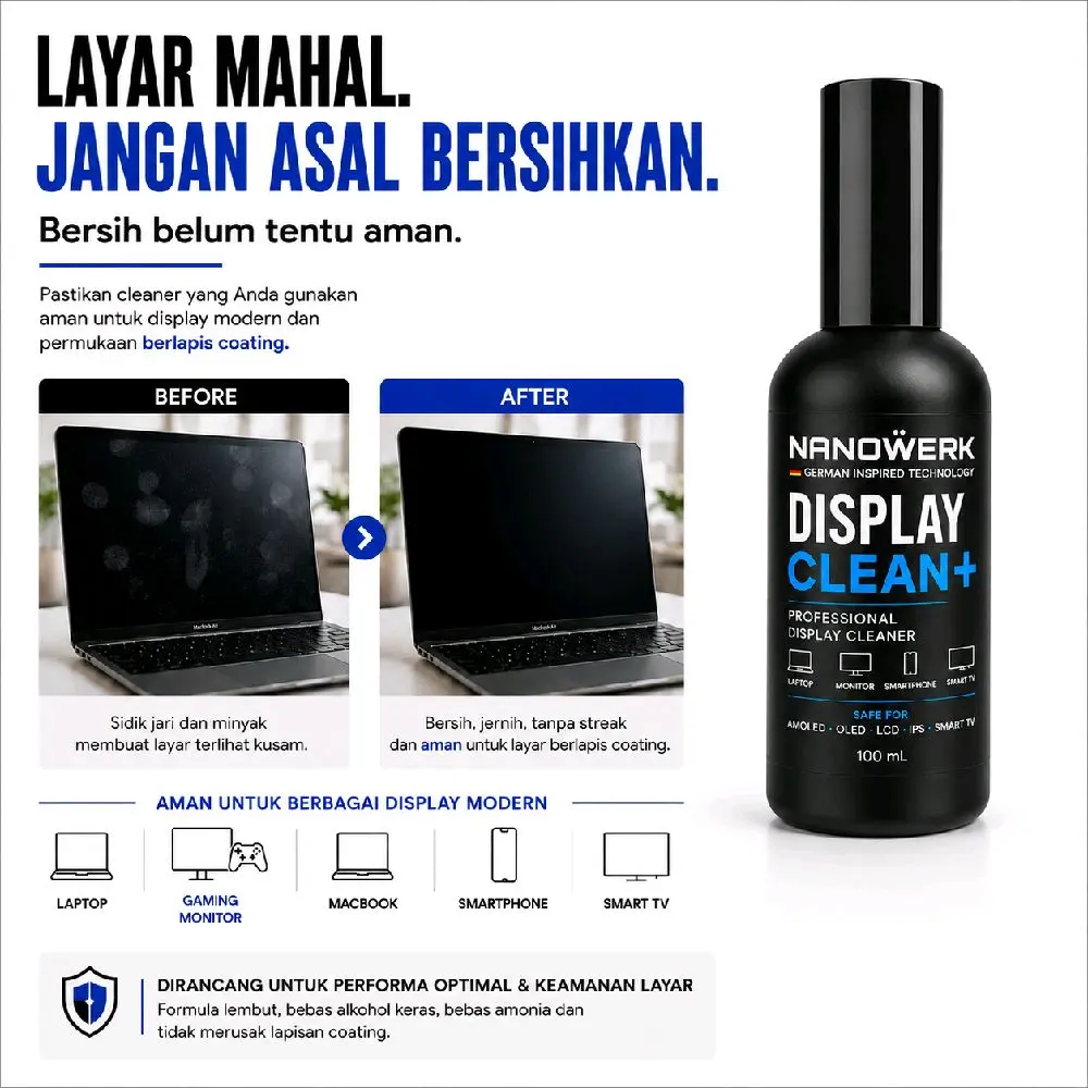 Pembersih Layar Smart TV, Macbook, Layar Laptop, Monitor Gaming PC Oled Amoled Lcd Nanowerk Premium