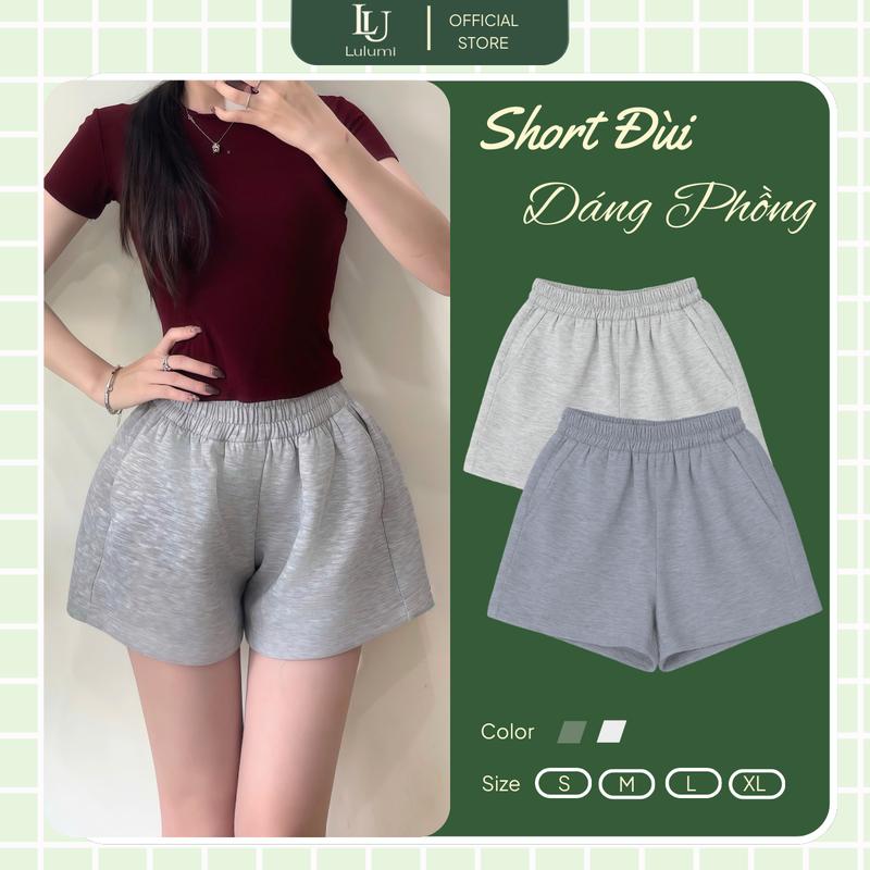 Quần Short Nỉ 2 Da Nữ Dày Dặn Cạp Chun Co Giãn, Quần Sooc Đùi Ống Rộng Cạp Cao Basic Dễ Phối-QSN001