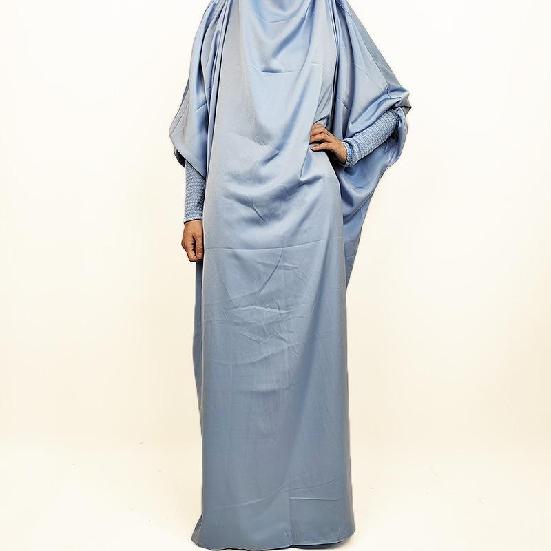 Product Introduction of High quality new selling Muslim large size women's dress solid color tight sleeve gown skirt dress. abaya 3