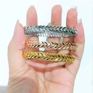 Gelang Bangle Wanita Fashion Model Daun Shimer Premium Rhodium Bracelets