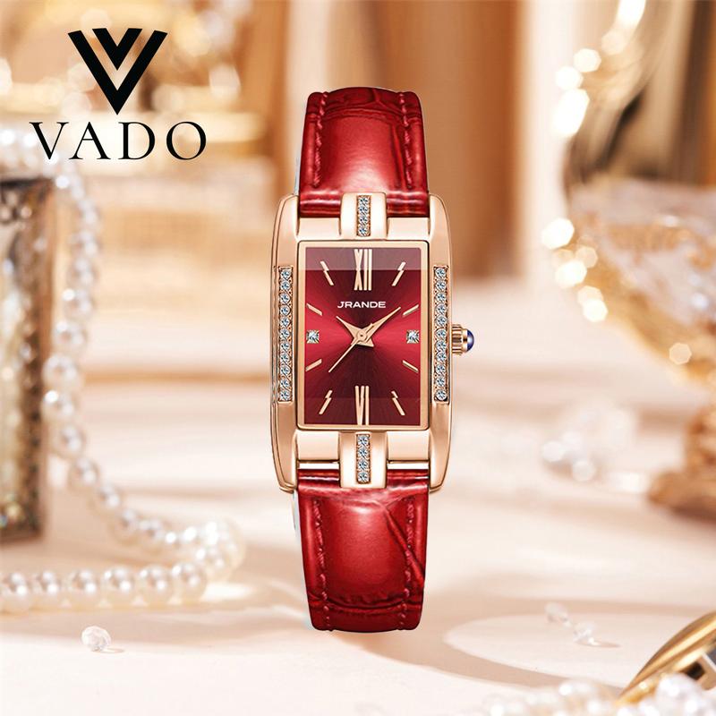 [LIVE - 7635J] Đồng Hồ Nữ Mặt Chữ Nhật, Mặt Đính Đá Sang Chảnh, Dây Da Thật - JRANDE DHJ7635