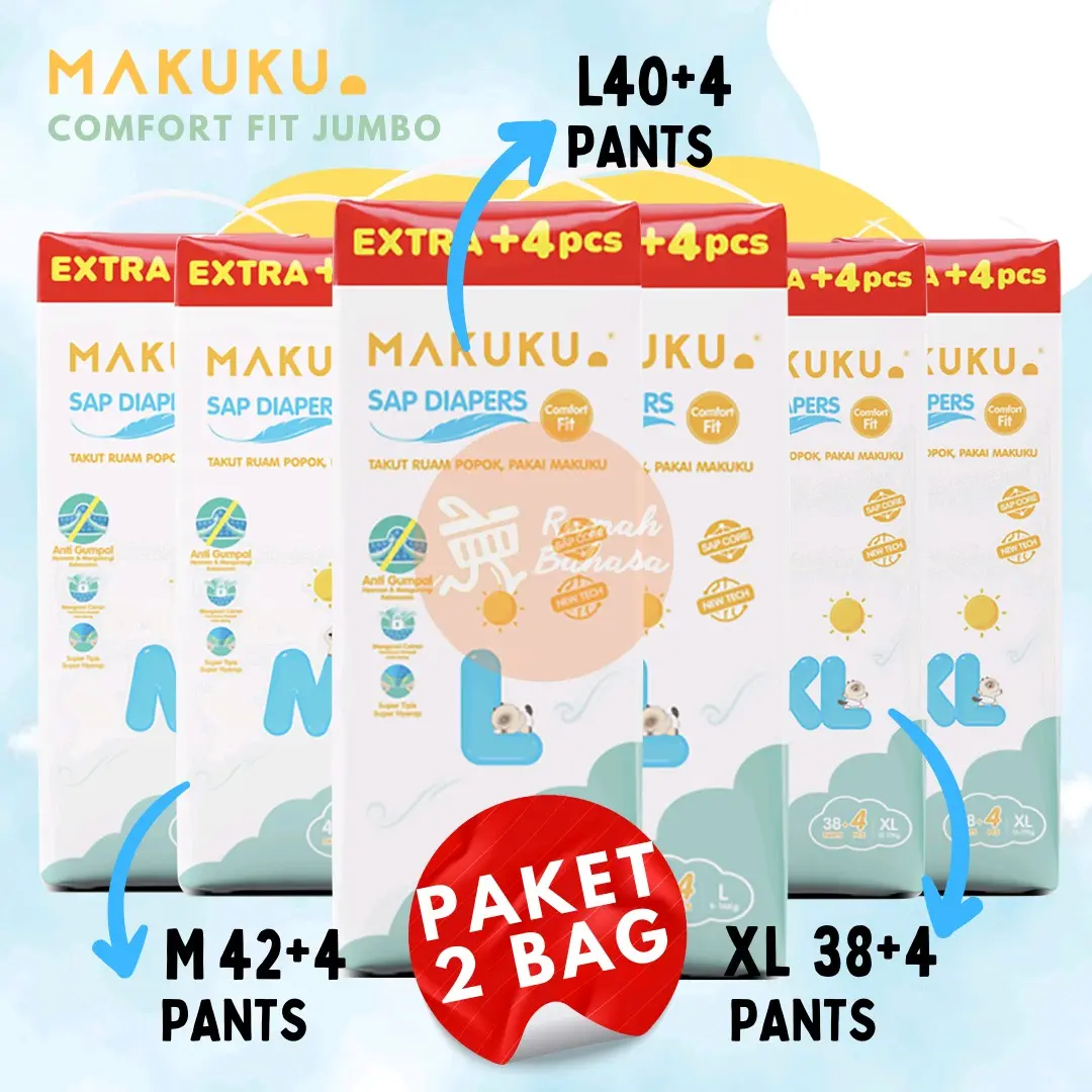 (PAKET 2 BAG) MAKUKU COMFORT FIT JUMBO PACK Bayi Pink
