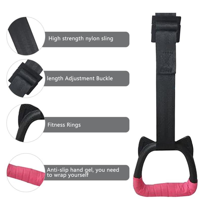 Product Introduction of Gymnastics ring belt sling sports strength training equipment pull-up rings fitness children’s aerial trapeze bar pull up gymnastics rings children’s home fitness sling sling safety load-bearing 6