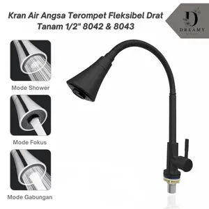 [Dream] Kran Air Angsa Terompet Wastafel Fleksibel Stainless Drat Tanam 1/2" / Kran Cuci Piring Dapur Hitam  8042 & 8043