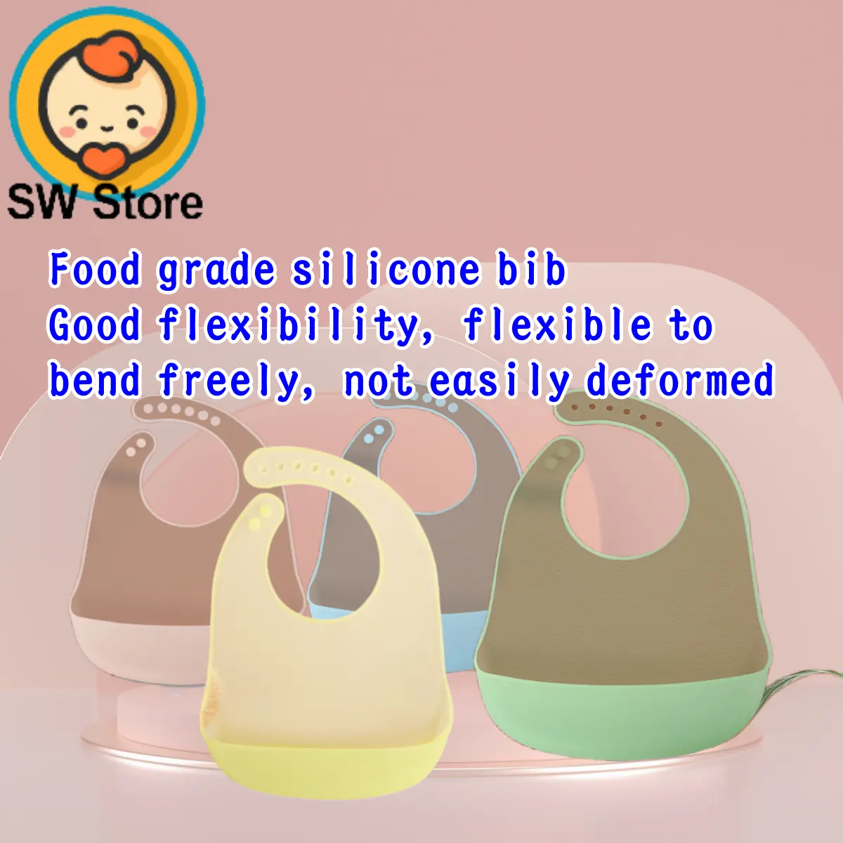 SW Kids baby silicone bib large saliva bag chidren's bibs waterproof girl and boy food bag food grade safe materials sw511