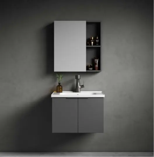 SG stock. Bathroom vanity set c/w normal mirror cabinet with open shelves, aluminum panel cabinet complete with ceramics basin (T2-60）
