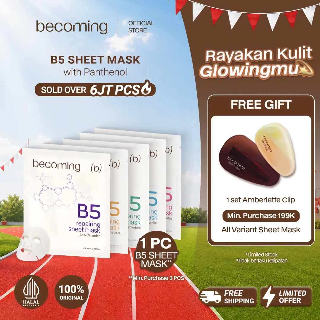 [3 Pcs Lebih Murah] becoming B5 Sheet Mask 25ml with Panthenol | 1 Lembar Sheet Mask | Masker Wajah | Cairan Essence Face Mask | Masker Wajah Melembapkan dan Mencerahkan | Mengencangkan | Menutrisi | Menenangkan | Niacinamide