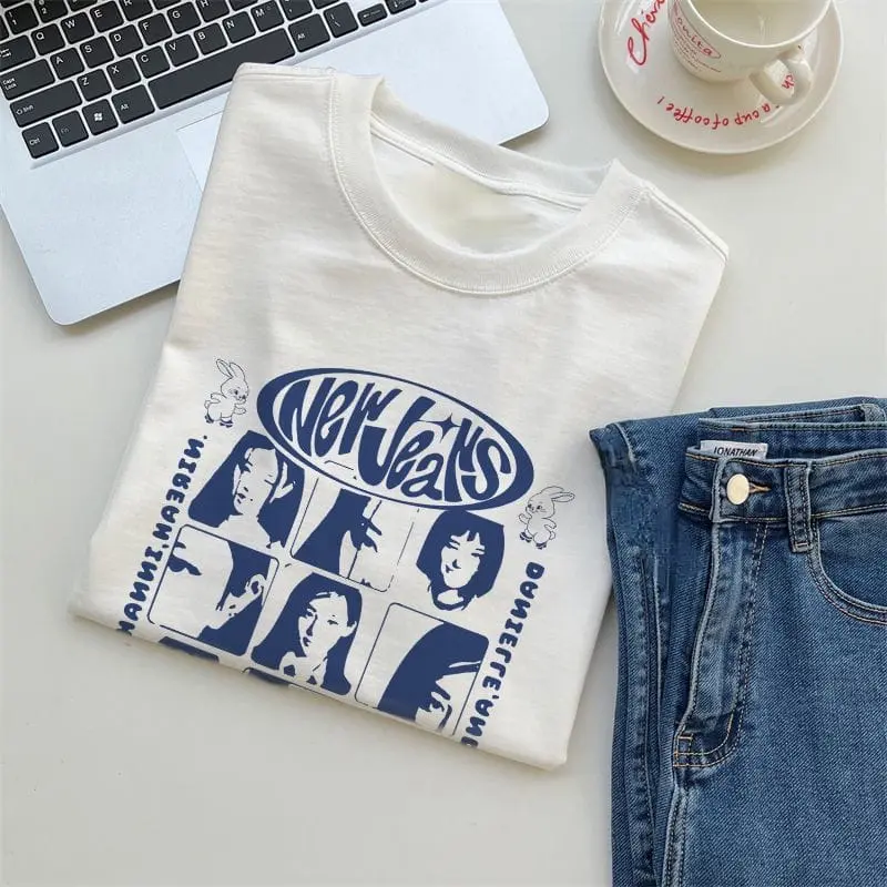 NEW JEANS KAOS WANITA KAOS love casual Pas baju lengan pendek   baju atasan Couple Kaos wanita Fashion Oblong Panjang Oversize Polos Katun Cewek Pasangan Dewasa 1