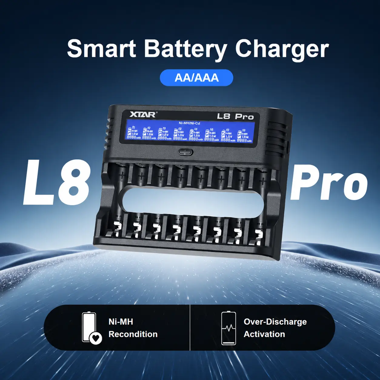 XTAR Charger Baterai 8 Slot AA AAA Li-Ion Ni-MH LCD Display USB Type C - L8 Pro