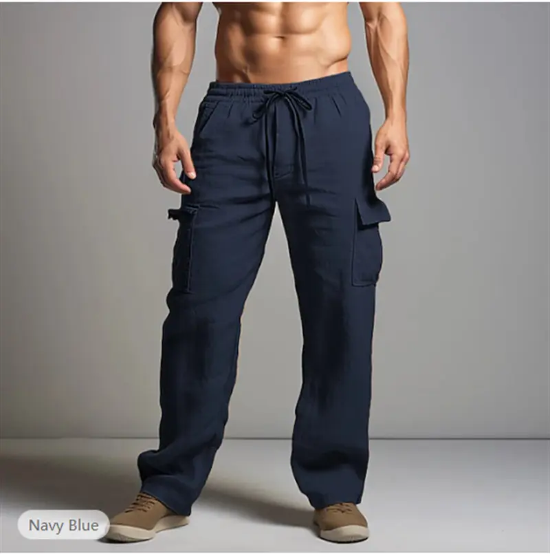 Men's Casual Cotton Trousers Straight Breathable and Thin Solid Color Pants flooded pants linen trousers greysweatpants