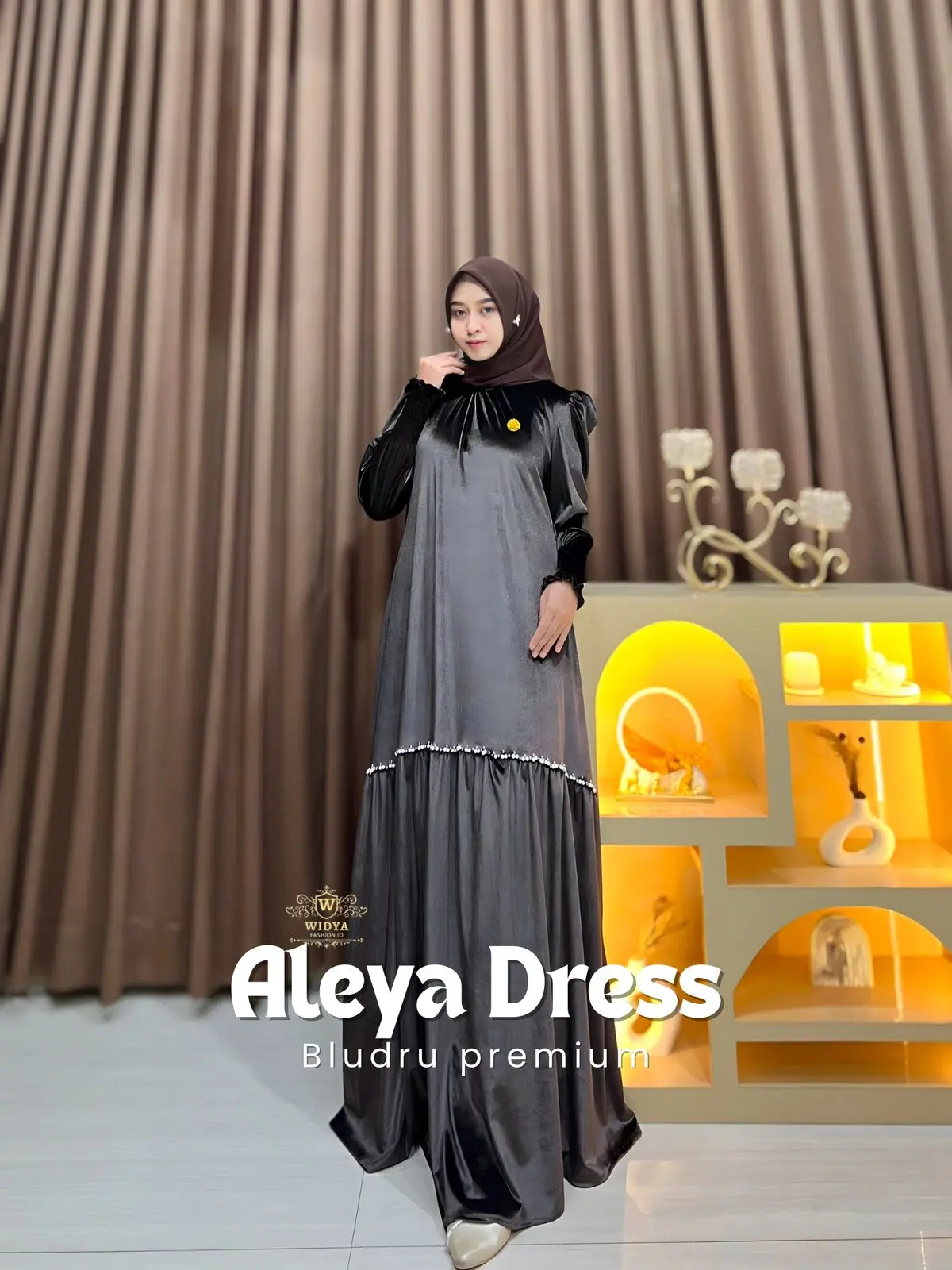 Widya Fashion.ID - Aleya Dress - Gamis Bludru - Pakaian Muslim Wanita Kondangan