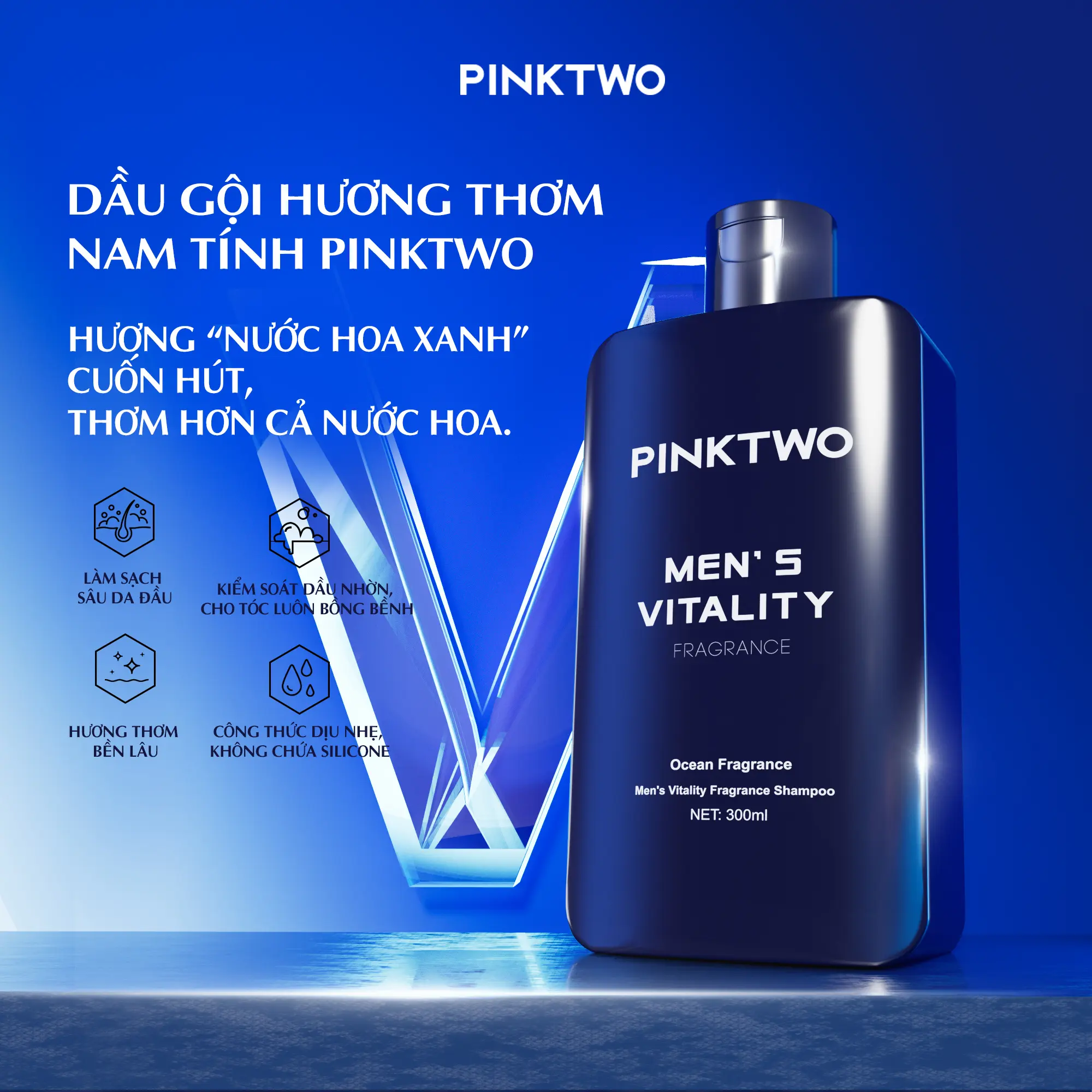 Dầu Gội Nam Hương Nước Hoa PINKTWO -  Lưu Hương 24h, Tóc Sạch Sâu, Khơi Dậy Phong Độ Nam Tính