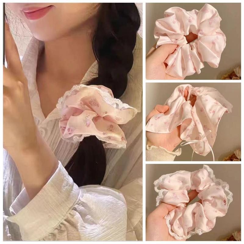 Dây Buộc Tóc, Hàng Mới Về, Hình Vuông Màu Hồng Với Thiết Kế Hoa, Dây Buộc Tóc Nơ Và Scrunchie, Cảm Giác Cao Cấp Của Phụ Nữ, Dây Buộc Tóc Nhẹ Nhàng, Phụ Kiện Tóc Ngọt Ngào Chun Cua