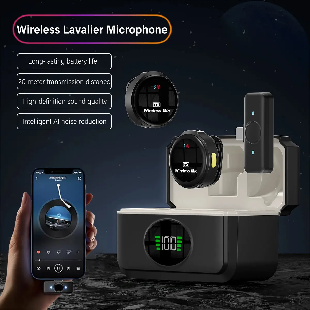 Wireless Lavalier Microphone for iPhone, Android, Camera, USB-C Microphone, Wireless Lavalier Microphone, Mini Microphone, Noise Canceling Lapel Mic for Interview Video Podcast Vlog YouTube Tiktok
