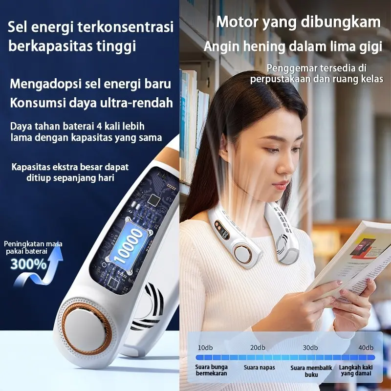 2024 Kipas Angin Gantung Leher Portable USB 20000mAh 5-Speed Wind Tanpa Baling Baling Neck Fan 6