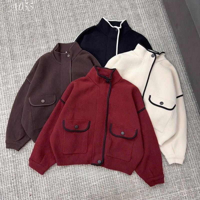   AK1 Áo Khoác Len Ép Viền Đen có túi dáng lửng mặc gọn người  hàng QCCC L1 