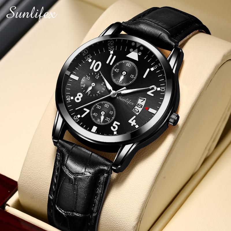 Sunlifex Jam Tangan Pria Original Anti Air Kuarsa Tali Kulit Jam Tangan Cowok  Watches  SL7004 1