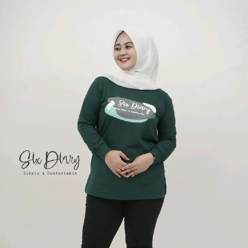 Kaos Wanita Six Diary Original Motif Hijau Botol New 0