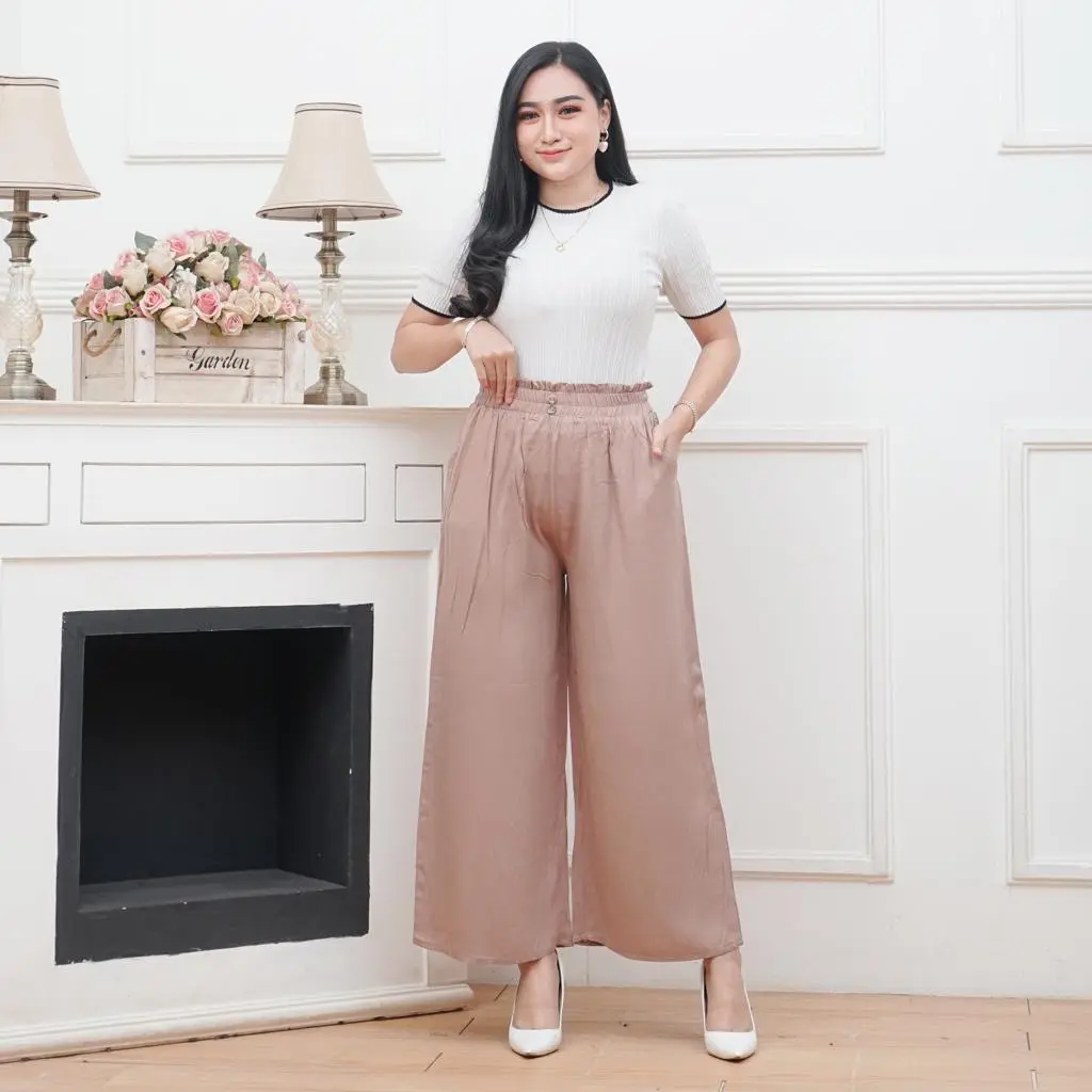 Emily Celana Kulot Rayon Premium Full Karet Bagian Depan ada 2 Kancing Panjang Formal Wanita dasar regular celana panjang Basic Jumbo celanakulot loose pants lost Samping outfit cewe