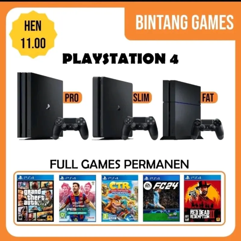 PS4 PS4 PRO PS4 SLIM PS4 FAT HEN VERSI 11.00 GAMES PERMANEN 0
