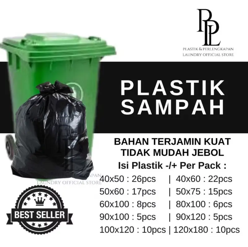 Plastik Sampah | Kantong Plastik Sampah Hitam | Plastik Packing Hitam Besar  /1 PACK Uk | 40 X 50 | 40 X 60 | 50x60 | 50 X 75 | 60 X 100 | 80 X 100 | 90 X 100 | 90 X 120 | 120 X 180. 1