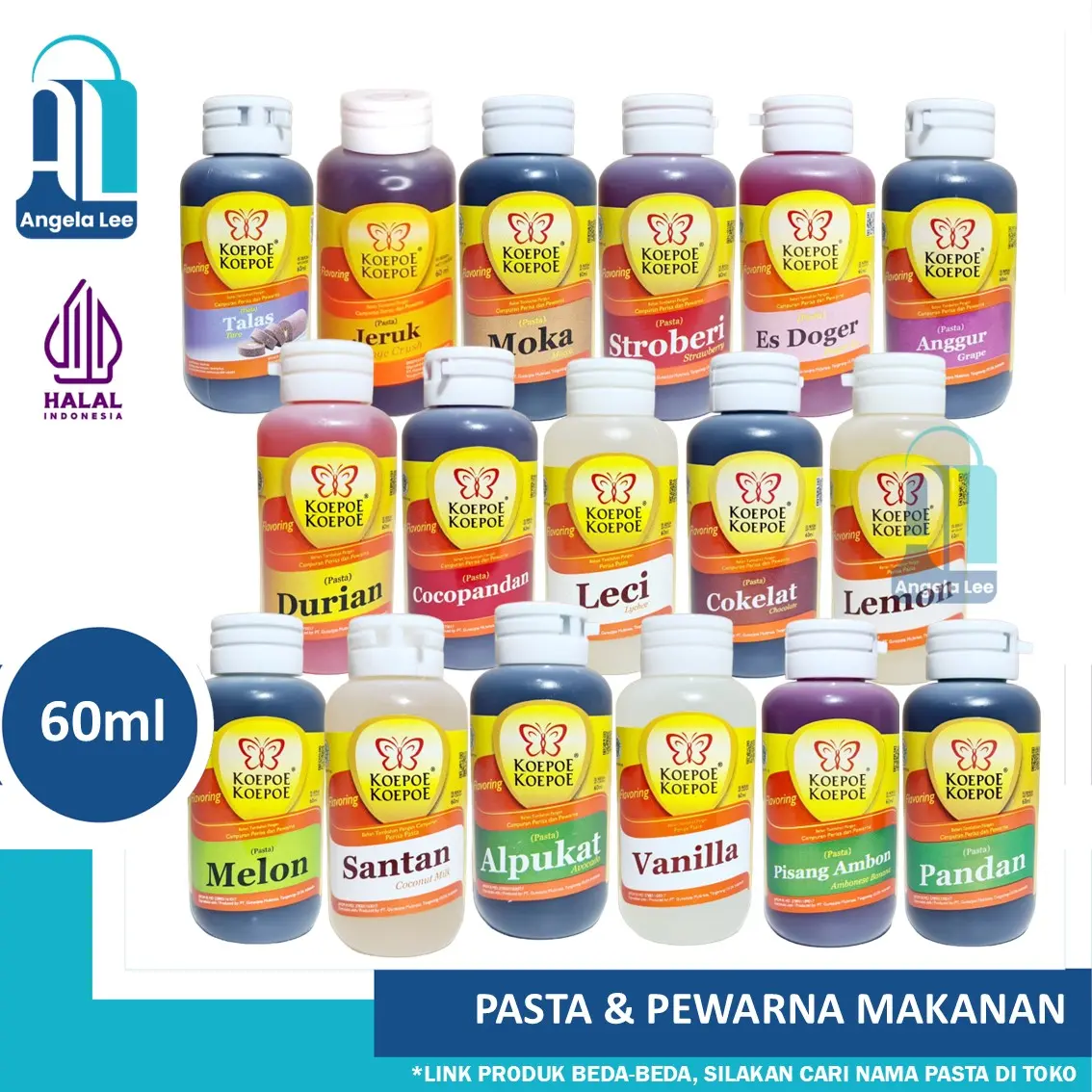 Koepoe Koepoe Perisa Pasta Pewarna Pandan Talas Taro Ungu Santan Vanilla Moka Pandan Talas Es Doger Stroberi Cokelat Cocopandan Lemon Anggur Alpukat Melon Durian Pisang Ambon Leci Orange Crush (Jeruk) 60ml
