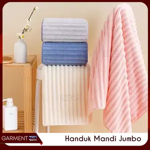 Handuk Mandi Microfiber Lembut Bahan Premium Teksture Wave Anti Iritasi Towel Soft Motif Salur Mewah