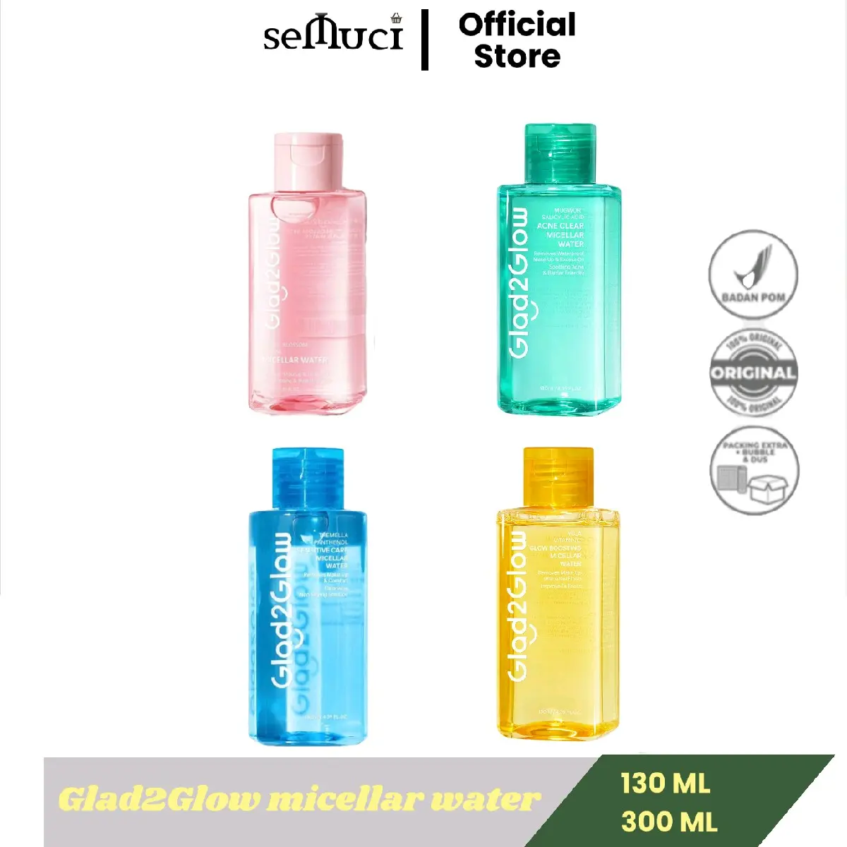 Micellar Water Glad2Glow Membersihkan Wajah Cleansing Kotoran Cherry blossom |Yuja Vit C | Mugwort | Tremella  | Betaine Remover pembersih g2g