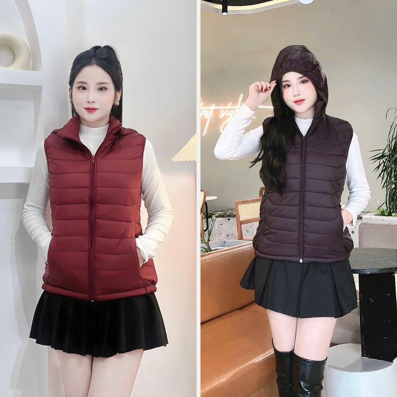  ÁO PHAO GILE KÉO KHÓA TRƠN CÓ MŨ TRẦN BÔNG ẤM ÁP ĐỦ SIZE 45KG-65KG Nữ Top Women Kem 