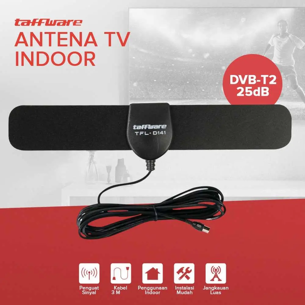 Taffware Antena TV Digital Indoor Simpel Termurah DVB-T2 25dB - TFL-D141