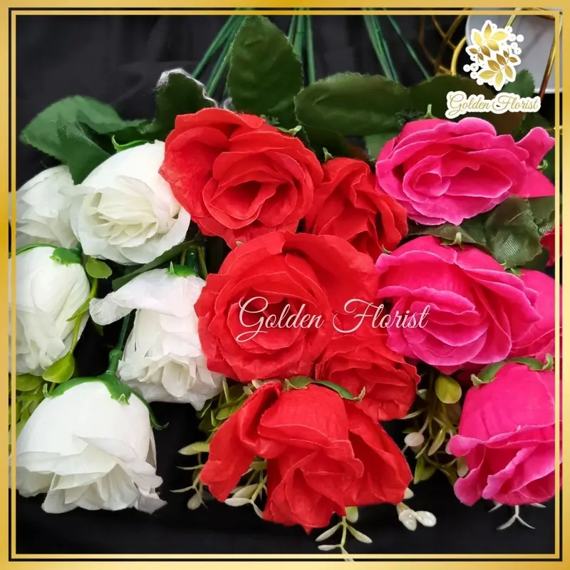 Bunga Mawar 1 Tangkai 5 Kuntum Termurah/Bunga Rose Tropis Artificial/Bunga Imitasi Mawar Palsu Dekorasi (NK-235) 2