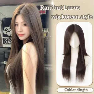 Wig korean style wig Lurus Wig wanita full kepala  Wig tanpa poni Wig bebas belahan  Wig daily  Wig rambut panjang Wig natural wanita  Wig natural wanita Rambut palsu panjang lurus
