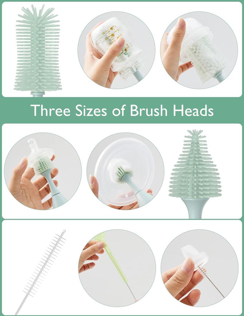 Product Introduction of Bottle Brush Kit, Innovative Push-Press Design for Better Cleaning - Baby Bottle Cleaner Brush for Baby Bottle, Breast Pumps and More - Can Generate Foam for Better Cleaning 2