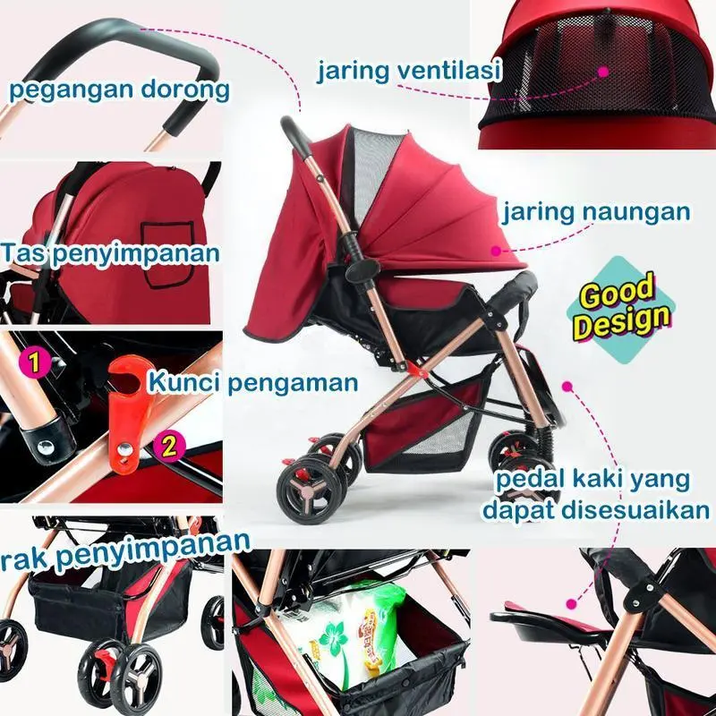 【COD】【Garansi 5 tahun】Bliss Baby Baby Stroller For Baby Foldable baby stroller Baby stroller with cushion Handle Table can rotate 7