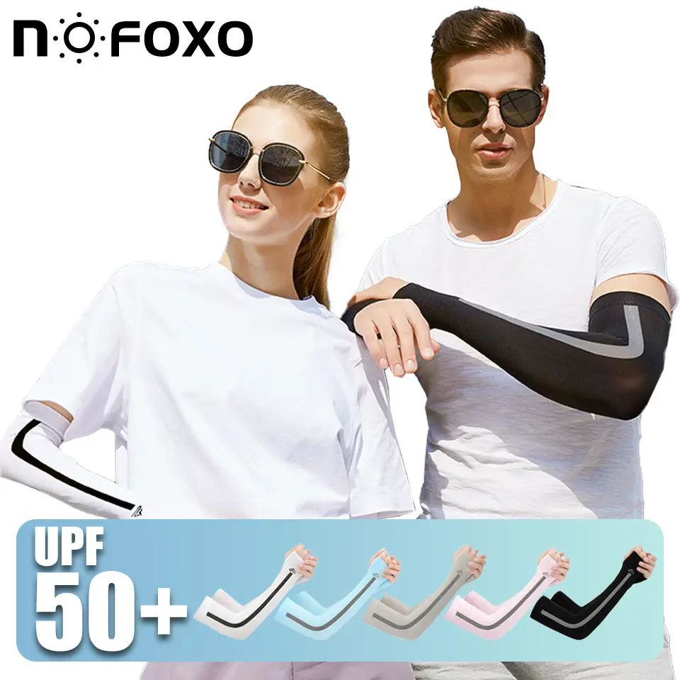 NOFOXO 1Pair Ice Silk Arm Sleeves Slim Cooling Hand Sock Outdoor Sports Cycling Sunscreen Handsocks UV Protection Men Woman
