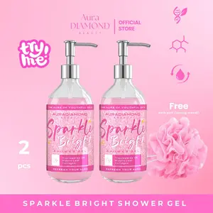 [BUNDLING] 2pcs Aura Diamond Sparkle Bright Shower Gel FREE Bath Puff Mandi Bidara Niacinamide Mencerahkan Perawatan Kosmetik Melembutkan Soap