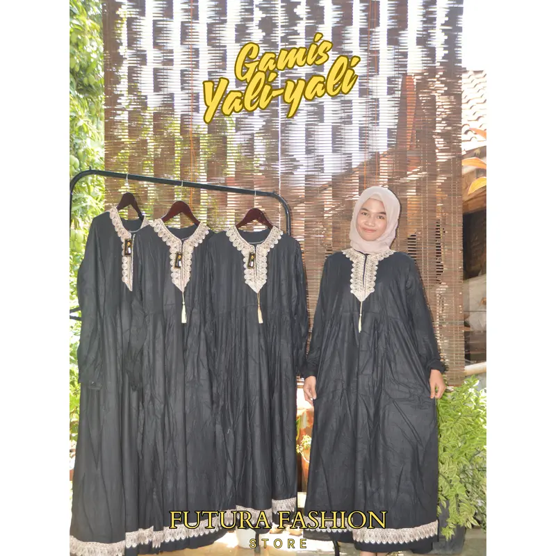 Gamis Yali-yali Viral Khas Pekalongan - Futura Fashion - Muslim Wanita Syari Lebaran Remaja Dewasa Hitam Mewah 2