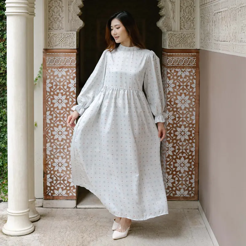 Beatrice Clothing Nolla Maxi Dress - Dress Wanita Lengan Panjang Ruffle Motif Lebaran 2