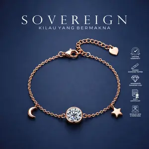 Roystone_Moonlight Rose Gold Moissanite Kalung Cincin Gelang Moissanite Original Wanita Sertifikat GRA Perhiasan Gold Anti Karat Desain Simpel Elegan Wedding Engagement Necklace Birthday Gift Anting