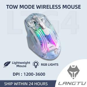 LANGTU G4 RGB Backlit Transparent Shell Tri-ModeType-C Bluetooth Wireless Mouse