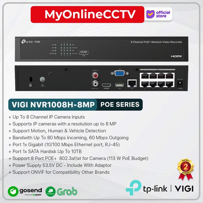 Gambar NVR POE 8CH VIGI NVR1008H-8MP - Support ONVIF IP Camera CCTV Up To 8MP - NVR ONLY dari MyOnlineCCTV Kota Administrasi Jakarta Barat Tokopedia