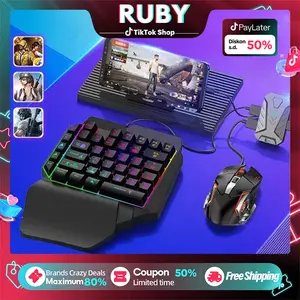 Paket keyboard gaming dan Mouse/Single Hand Gaming RGB Keyboard dan mouse PUBG keyboard gamin USB 5.0 Converter Ios Computer