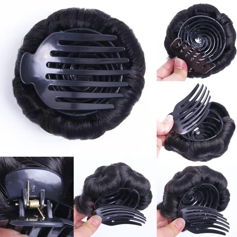 Tóc Giả Búi Tóc Donut Chignon Tổng Hợp, Phong Cách Vogue, Cho Nữ, Với Búi Tóc Chín Hoa, Kẹp Tóc Càng Cua, Tóc Nối 3