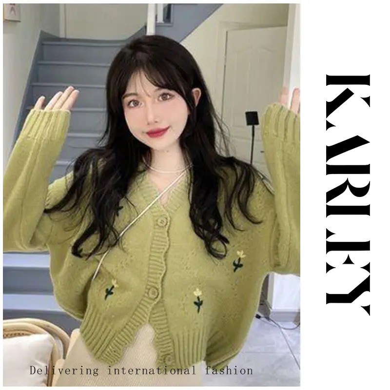 KARLEY Cardigan Rajut Korea Jaket Rajut Wanita Causal Style Sweater Cardigan Rajut Lengan Panjang 0