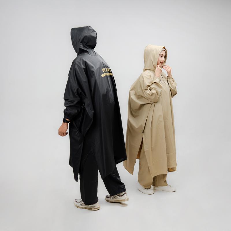 Jas Hujan Motor Ponco  Pria Wanita Model Ponco Kelelawar Tahan Air PVC 25 Anti Rembes Warna Krem HItam Army tahan air sym-black-l Foldable Beige 1