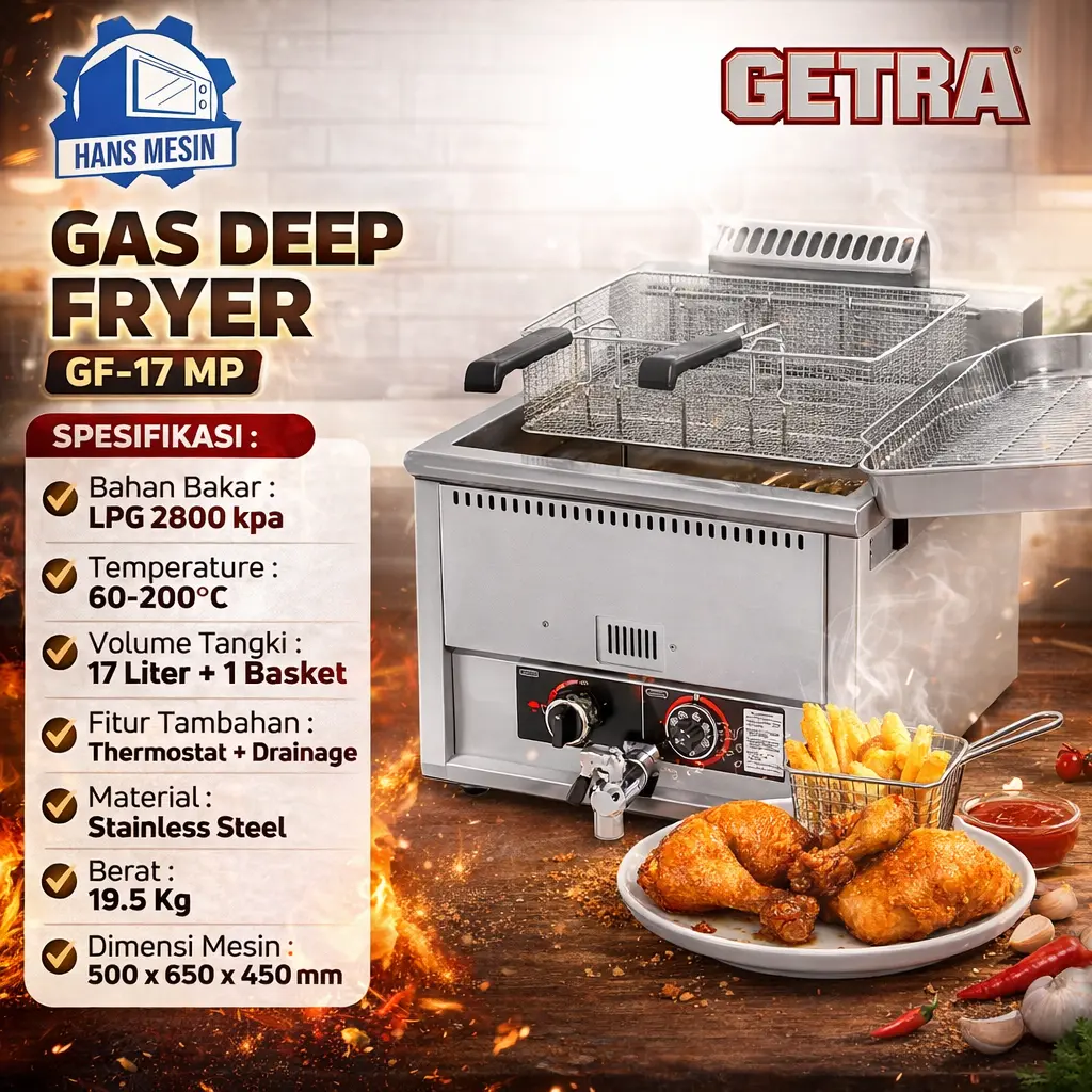 GAS DEEP FRYER GETRA TABLE TOP GF-17MP / GF17MP / GF 17MP