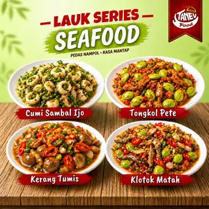 Lauk Seafood Series 100 Gram Tanev Food - Sambal Lauk Cumi Sambal Hijau / Ikan Tongkol Pete / Ikan Klotok Matah / Kerang Tumis - Lauk Praktis Siap Makan & Ready Siap Kirim